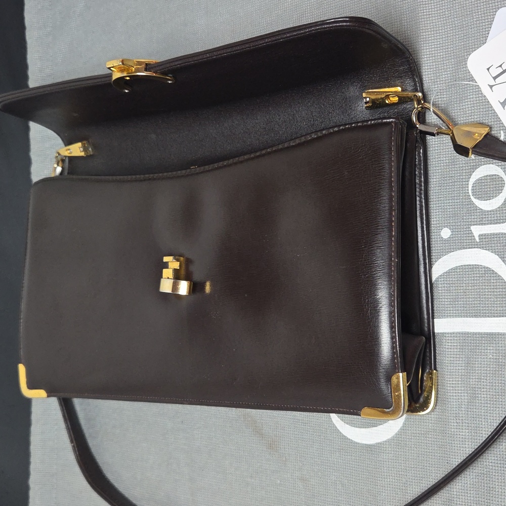 DIOR Rare 1970s Collectable Brown leather 2-way shoulder/clutch bag excellent - Picture 16 of 17